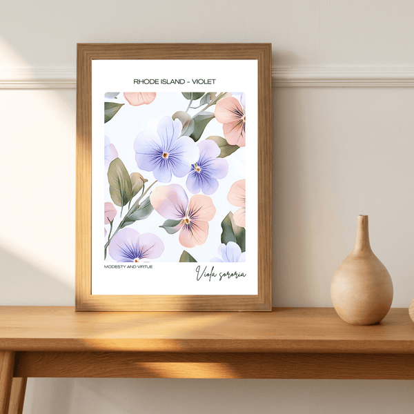 Rhode Island - Violet Name State Flowers Wallart - Subtle Elegance