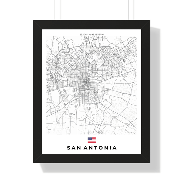 Front view of San Antonia wall artwork map, featuring detailed landscapes and key landmarks in an artistic design.