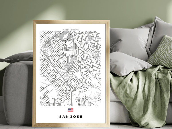 Right view of San Jose wall artwork map, featuring detailed landscapes and key landmarks in an artistic design.