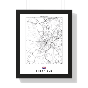 Front view of Sheffield wall artwork map, featuring detailed landscapes and key landmarks in an artistic design.