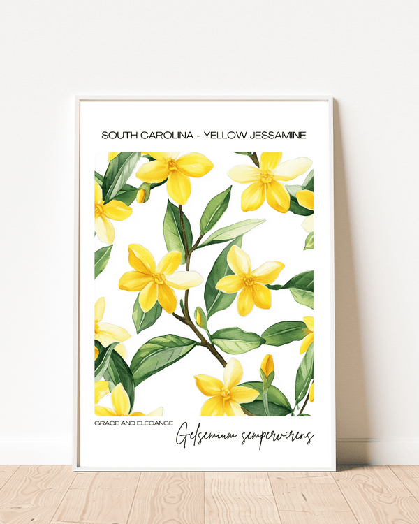 South Carolina - Yellow Jessamine Name State Flowers Wallart - Vibrant Charm