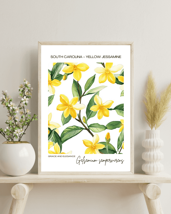 South Carolina - Yellow Jessamine Name State Flowers Wallart - Vibrant Charm