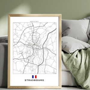 Left view of Strasbourg wall artwork map, featuring detailed landscapes and key landmarks in an artistic design.