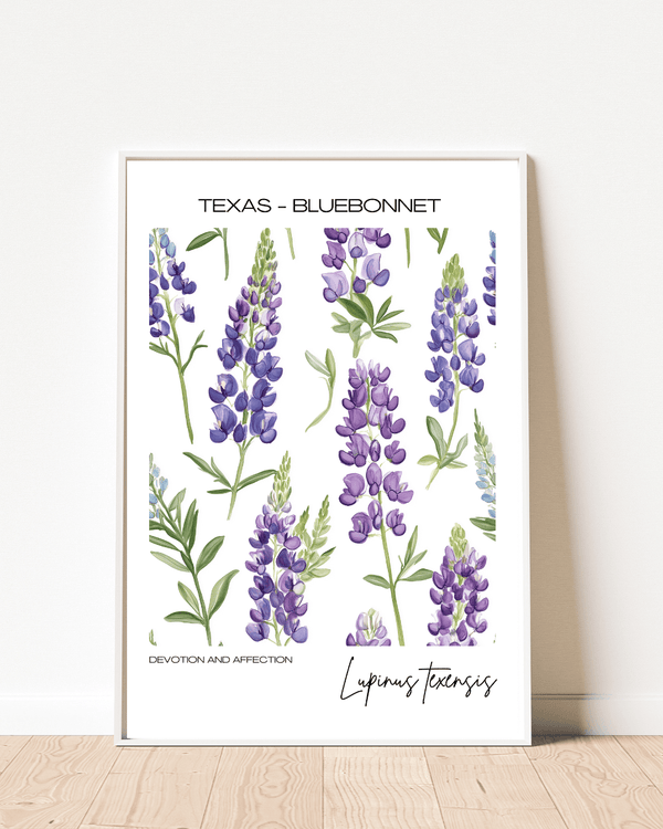 Texas - Bluebonnet Name State Flowers Wallart - Elegant Floral Decor