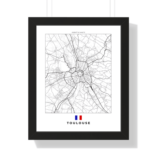 Front view of Toulouse wall artwork map, featuring detailed landscapes and key landmarks in an artistic design.