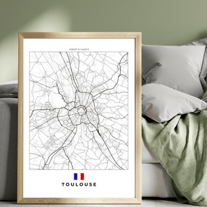 Left view of Toulouse wall artwork map, featuring detailed landscapes and key landmarks in an artistic design.