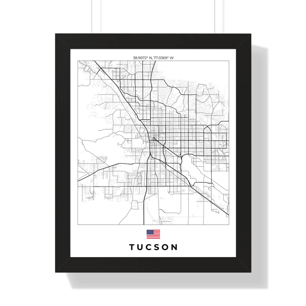 Front view of Tucson wall artwork map, featuring detailed landscapes and key landmarks in an artistic design.