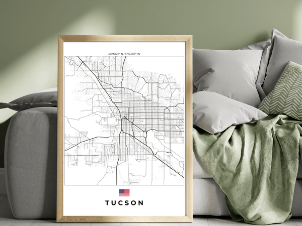 Right view of Tucson wall artwork map, featuring detailed landscapes and key landmarks in an artistic design.