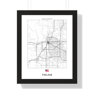 Front view of Tulsa wall artwork map, featuring detailed landscapes and key landmarks in an artistic design.