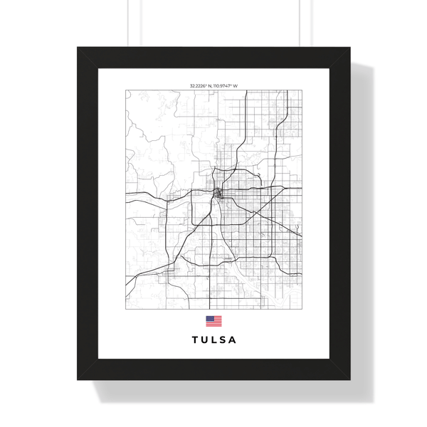 Front view of Tulsa wall artwork map, featuring detailed landscapes and key landmarks in an artistic design.