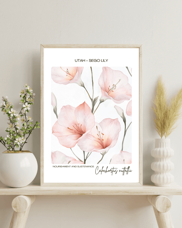 Utah - Sego Lily Name State Flowers Wallart - Elegant Simplicity