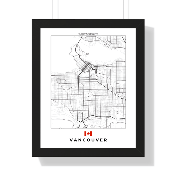 Front view of Vancouver City wall artwork map, featuring detailed landscapes and key landmarks in an artistic design.