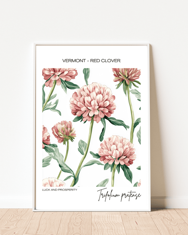 Vermont - Red Clover Name State Flowers Wallart - Whimsical Delight