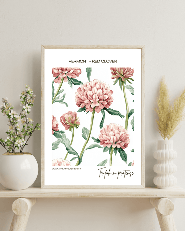 Vermont - Red Clover Name State Flowers Wallart - Whimsical Delight