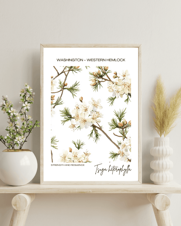 Washington - Western Hemlock Name State Flowers Wallart - Nature's Resilience