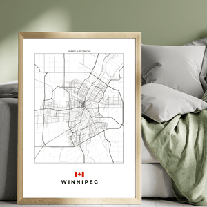 Left view of Winnipeg wall artwork map, featuring detailed landscapes and key landmarks in an artistic design.