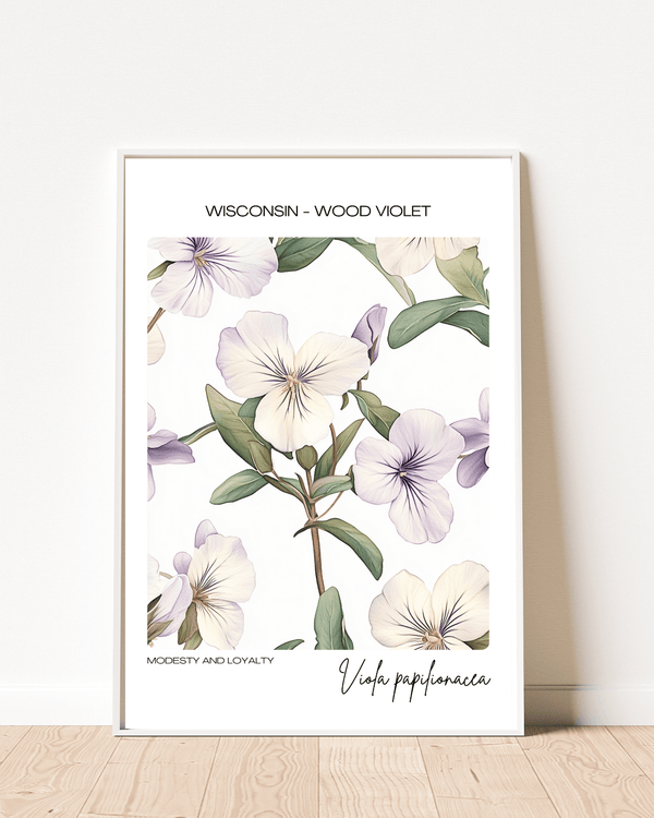 Wisconsin - Wood Violet Name State Flowers Wallart - Delicate Beauty