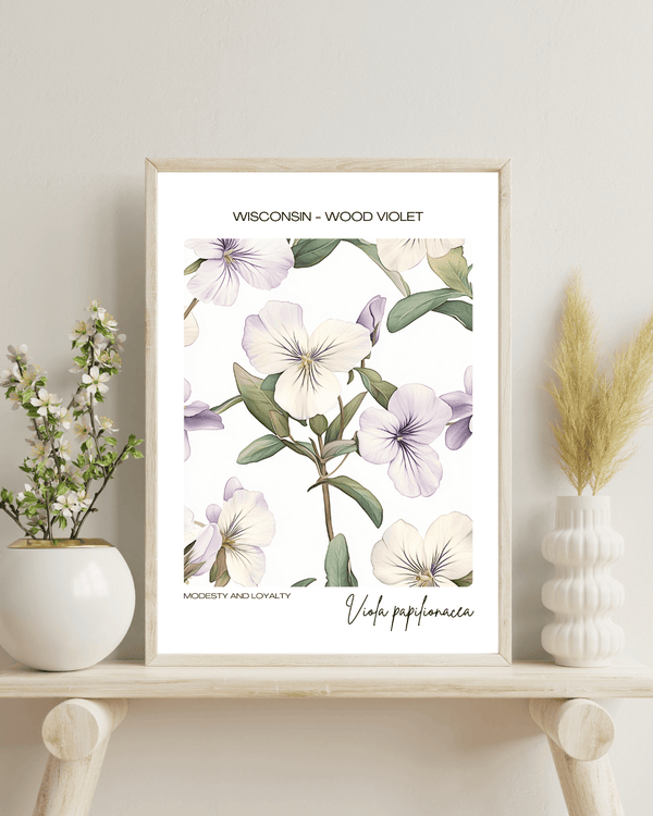 Wisconsin - Wood Violet Name State Flowers Wallart - Delicate Beauty