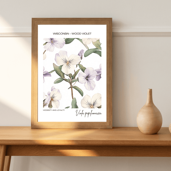 Wisconsin - Wood Violet Name State Flowers Wallart - Delicate Beauty